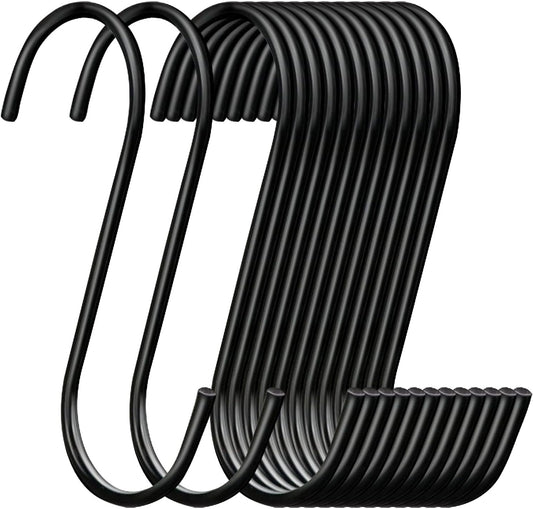 ESFUN 30 Pack 3.7 inch Length S Hooks Black Steel S Shaped Hooks for Hanging Jeans Pans Pots Plants Bags Towels Kitchen Closet Hooks Hanger, Fit the Rod Dia Less Than 1.2 inches