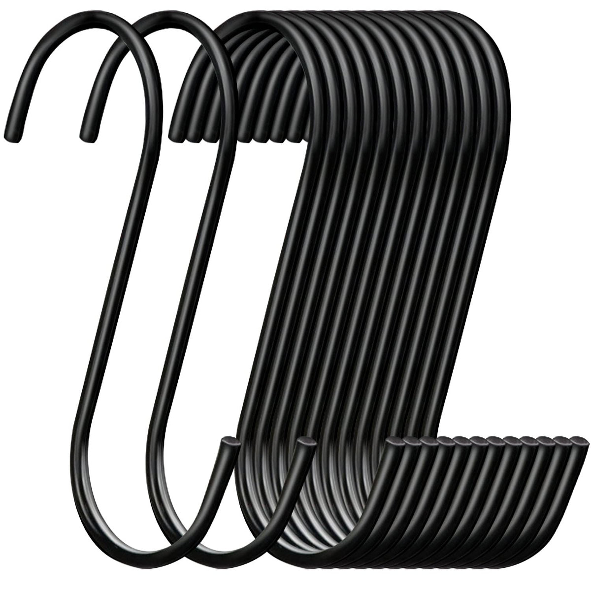 ESFUN 30 Pack 3.7 inch Length S Hooks Black Steel S Shaped Hooks for Hanging Jeans Pans Pots Plants Bags Towels Kitchen Closet Hooks Hanger, Fit the Rod Dia Less Than 1.2 inches