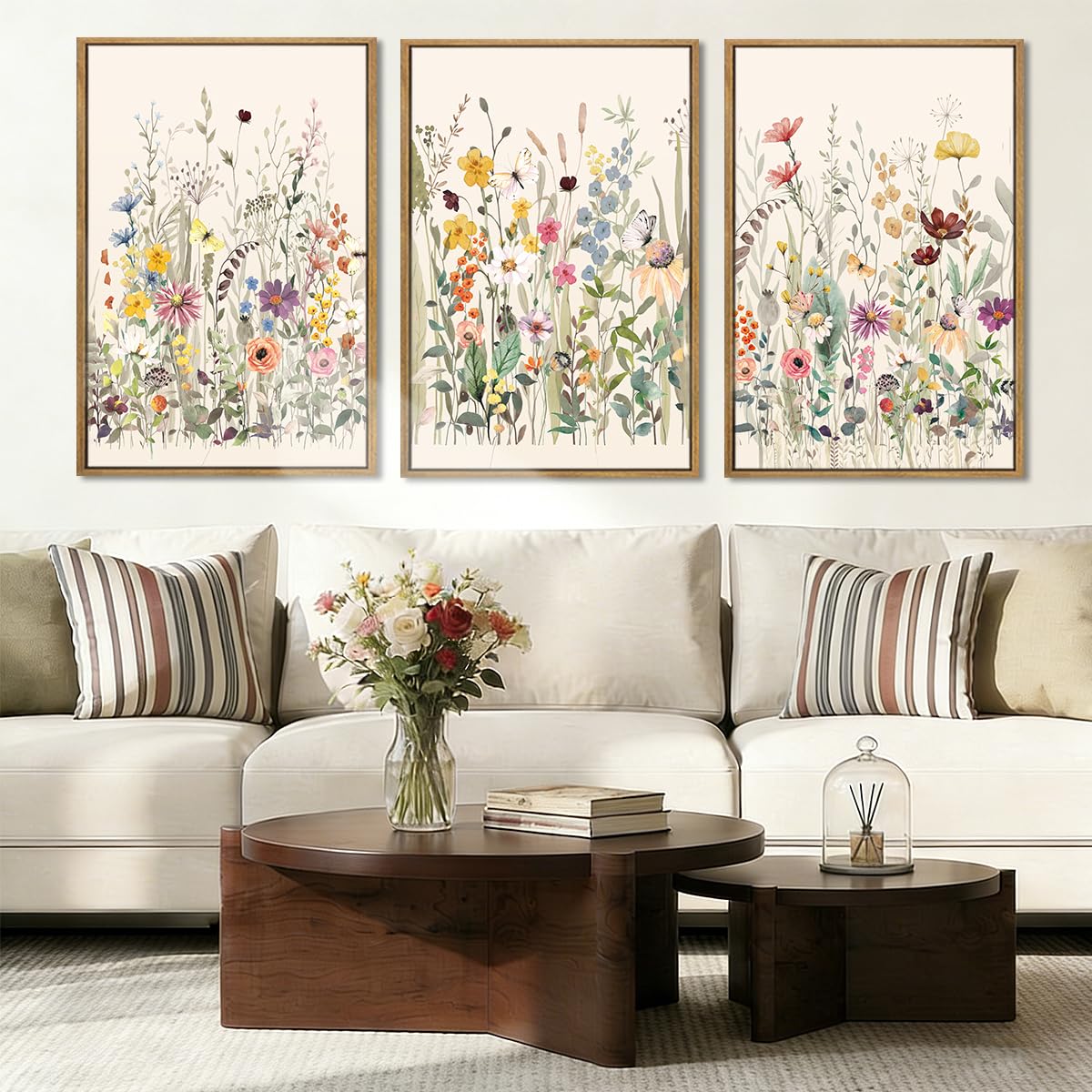 BINCUE Neutral Abstract Wall Art Beige Large Wall Decor Boho Mid Century Modern Artwork Art Print for Living Room Bedroom Office 24"x36" Set of 3 Gift