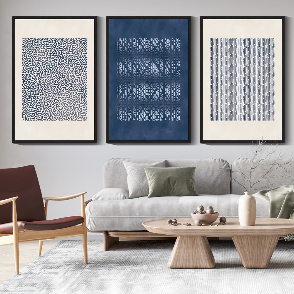 Drsoum Mid-Century Modern Framed Wall Art Minimalist Abstract Boho Neutral Line Wall Decor Geometric Artwork Kitchen Dining Room 11x14in Natural Framed