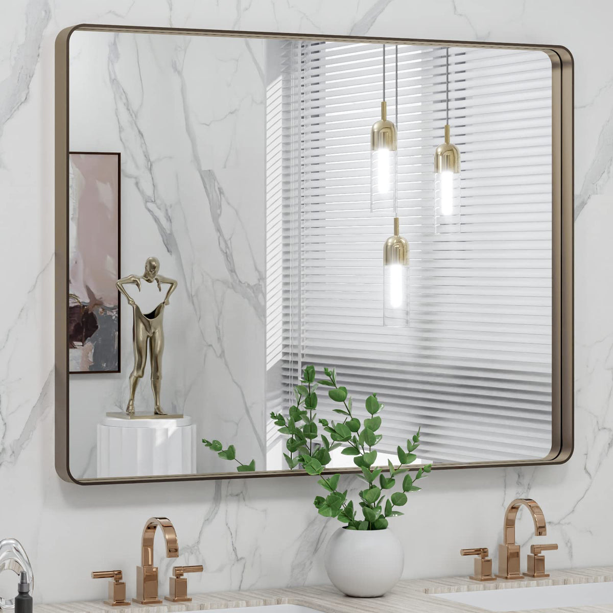 LOAAO 20X16 Inch Black Bathroom Mirror Metal Framed