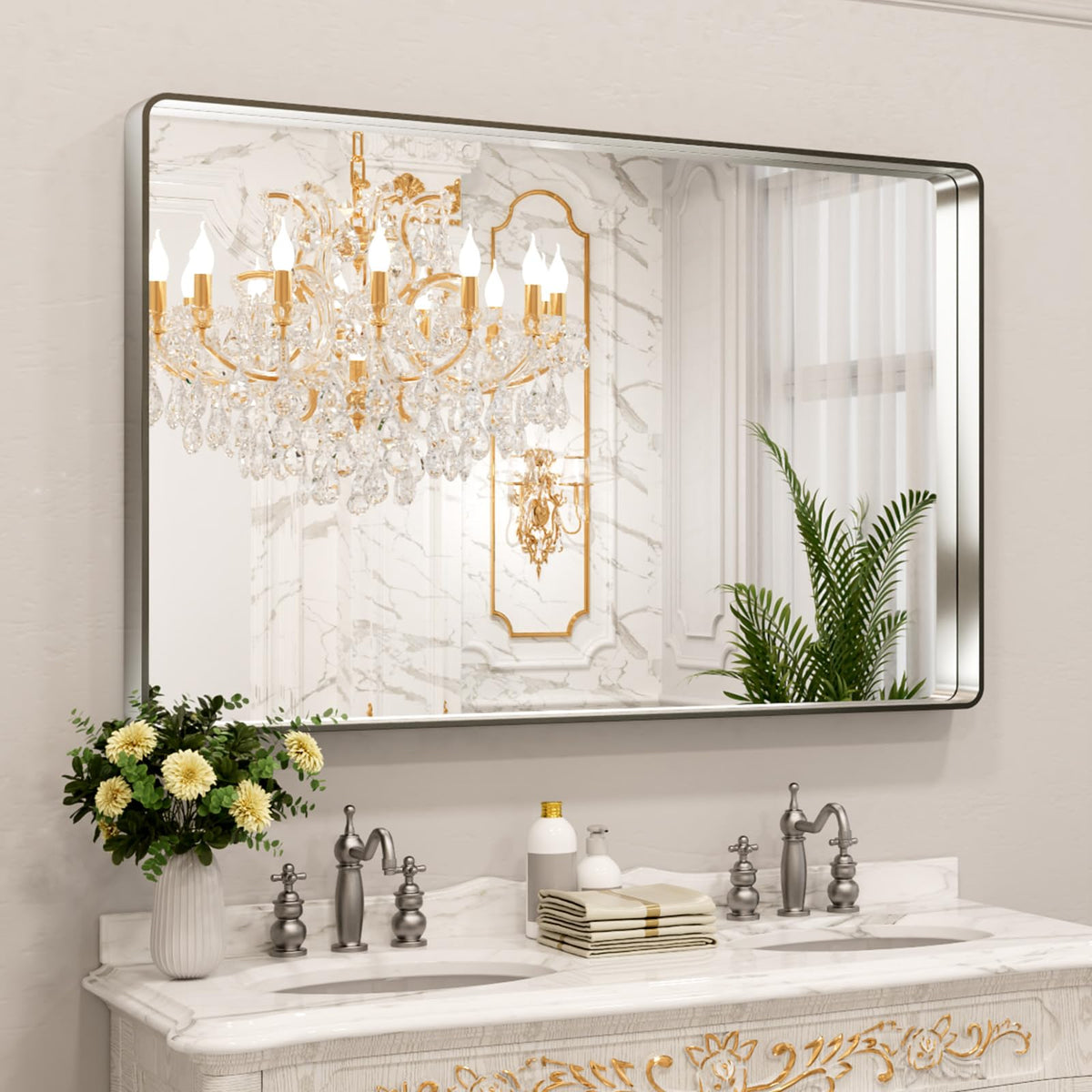 LOAAO 20X16 Inch Black Bathroom Mirror Metal Framed