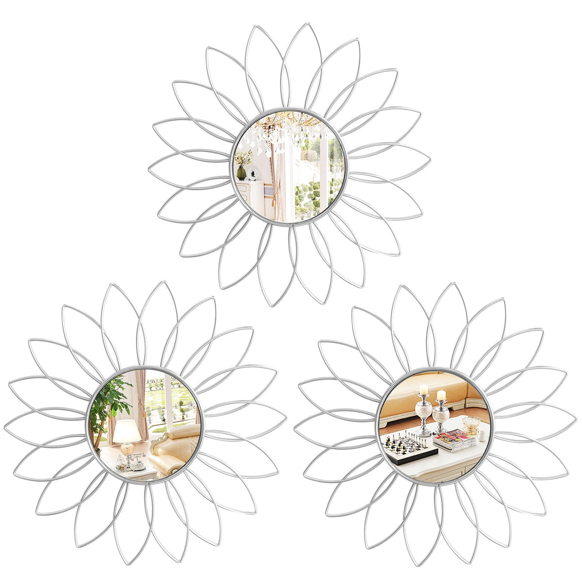 3 Pack Metal Mirrors for Wall Gold Sunburst Wall Mirror Home Decor Accent