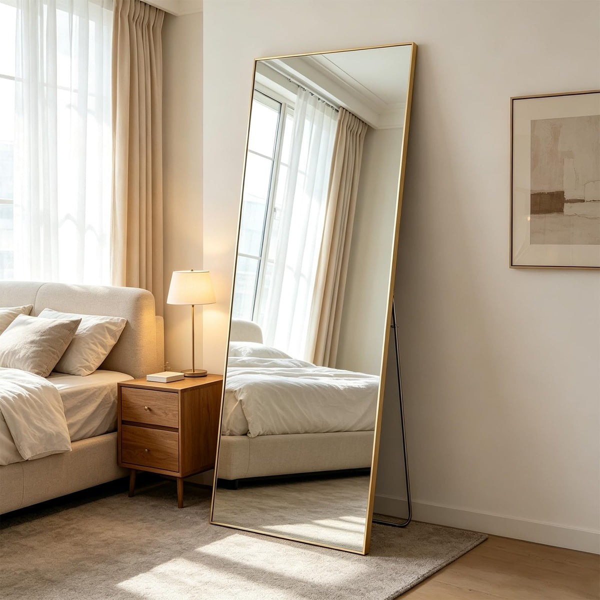 Mirror Full Length, Upgraded 16"x59" Body Wall Mirrors with Shatter-Proof Glass, Floor Standing, Hanging or Leaning, Tall Mirror with Stand Aluminum Alloy Frame for Bedroom Cloakroom