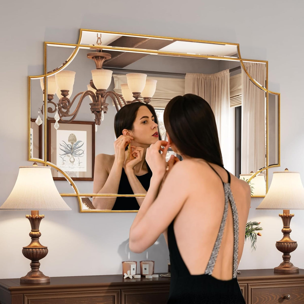 Kelly Miller 32"x48" Gold Foil Scalloped Edge Decorative Vanity Wall Mirror