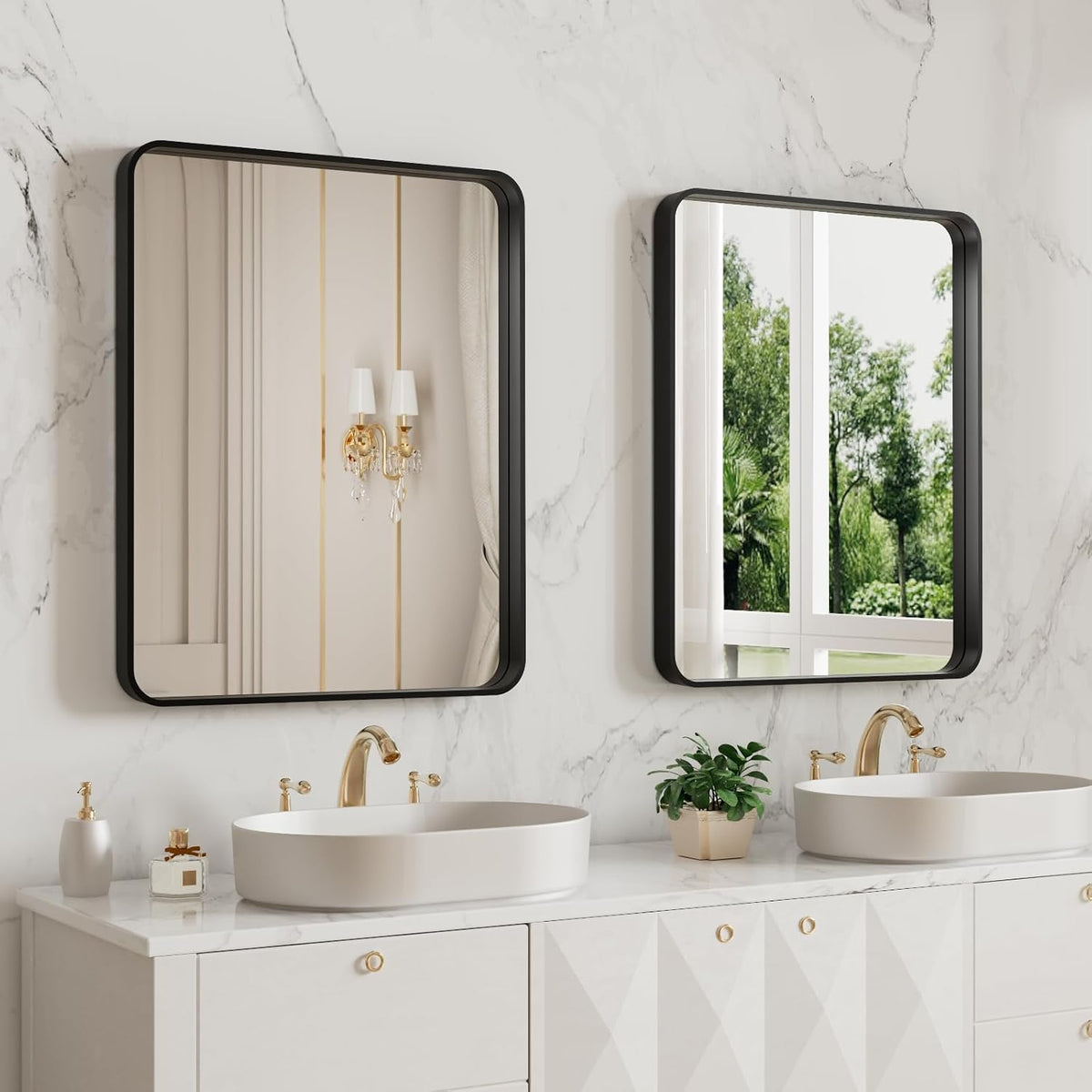 LOAAO 20X16 Inch Black Bathroom Mirror Metal Framed