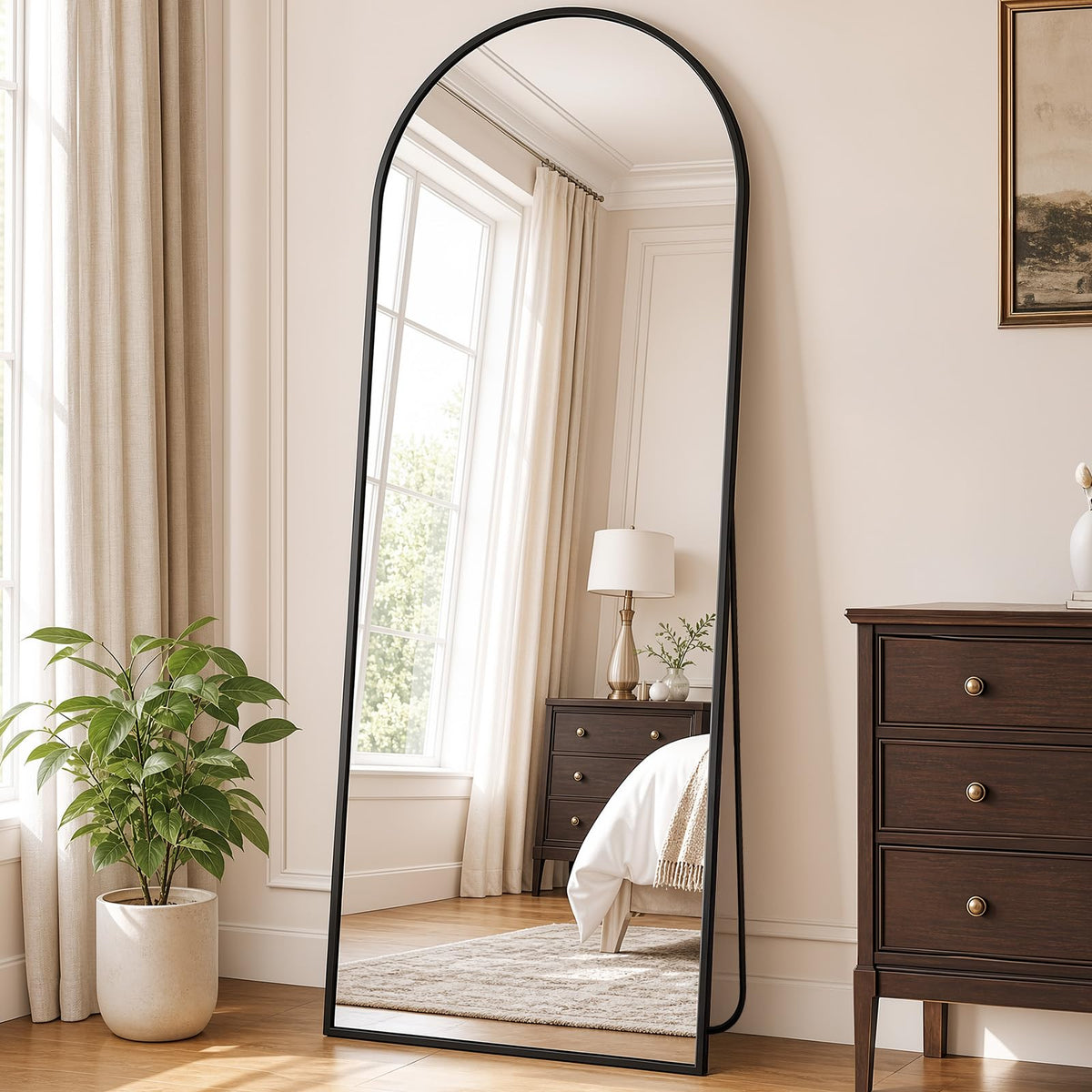 DUMOS 64"x21" Arched Full Length Floor Mirror, Full Body Mirror, Gold