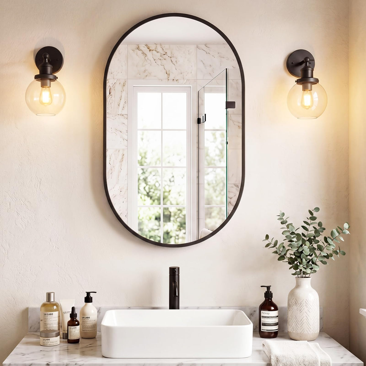 Sweetcrispy 24"x36" Arched Black Bathroom Mirrors for Wall