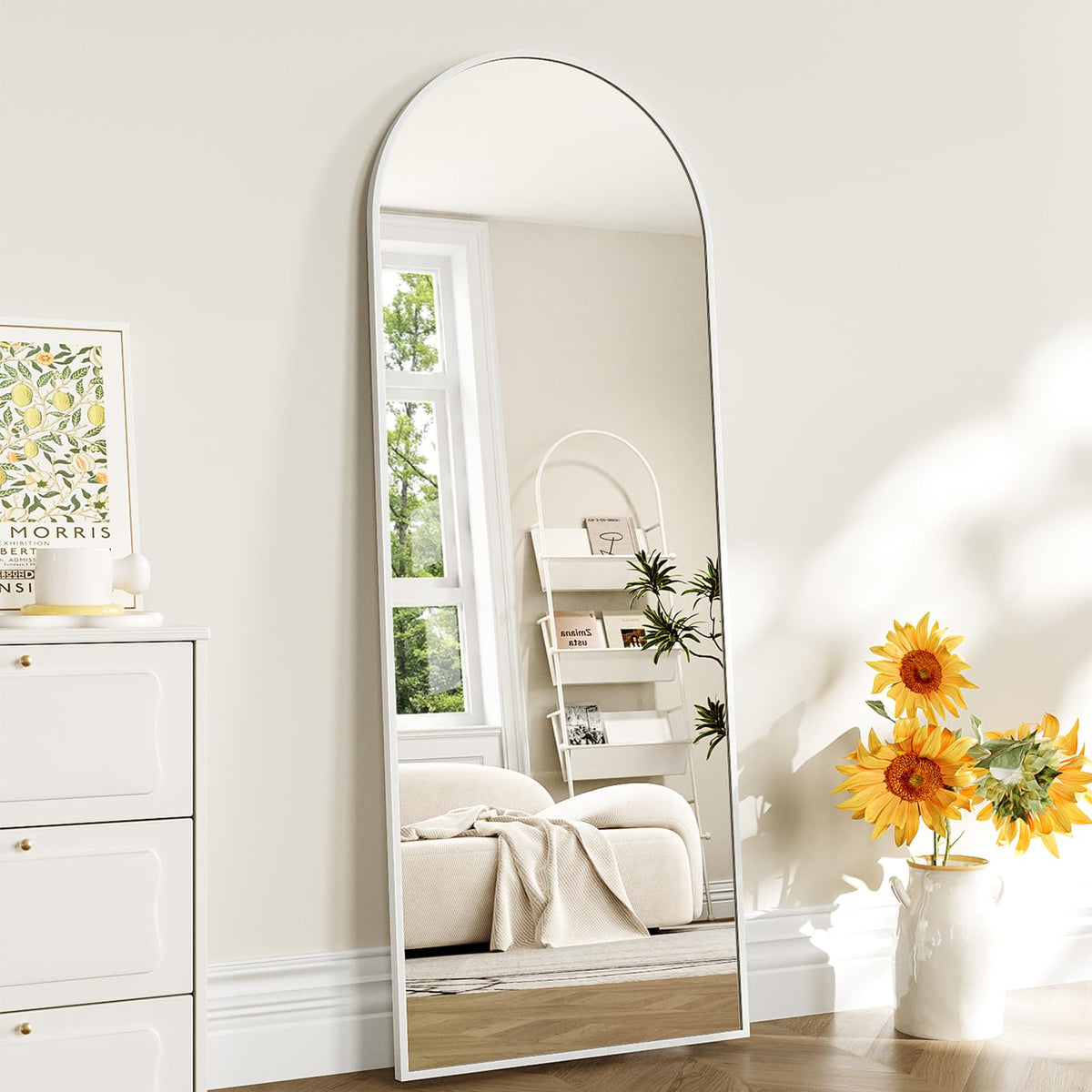 57" x 20" Arched Full Length Mirror - Wall Mounted/Floor Mirror Aluminum Alloy Frame Full Body Mirrors for Bathroom Living Room Bedroom and Entryway,Black