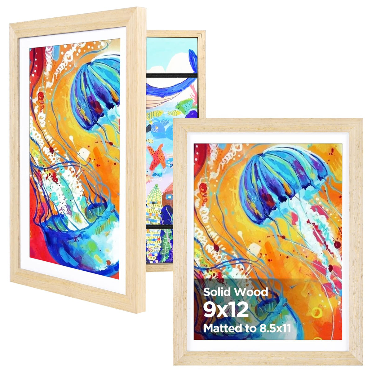KINLINK 9x12 Kids Art Frame, Natural Artwork Frames 2 Pack