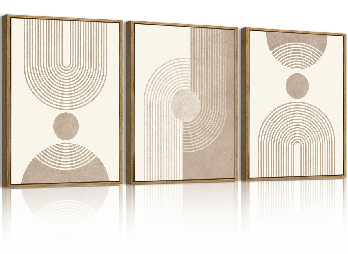BINCUE Neutral Abstract Wall Art Beige Large Wall Decor Boho Mid Century Modern Artwork Art Print for Living Room Bedroom Office 24"x36" Set of 3 Gift