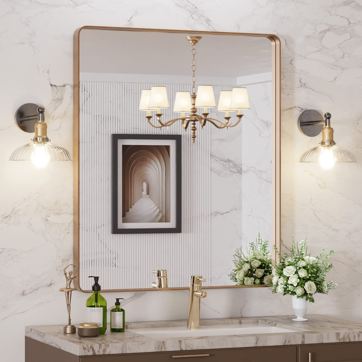 LOAAO 20X16 Inch Black Bathroom Mirror Metal Framed