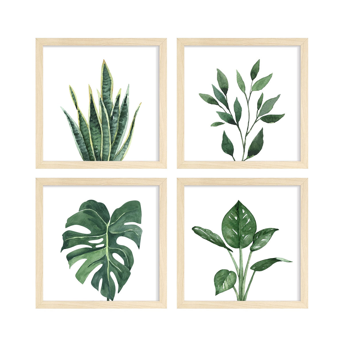 ArtbyHannah Framed Bathroom Wall Art Decor, 10x10 Botanical Artwork Walnut