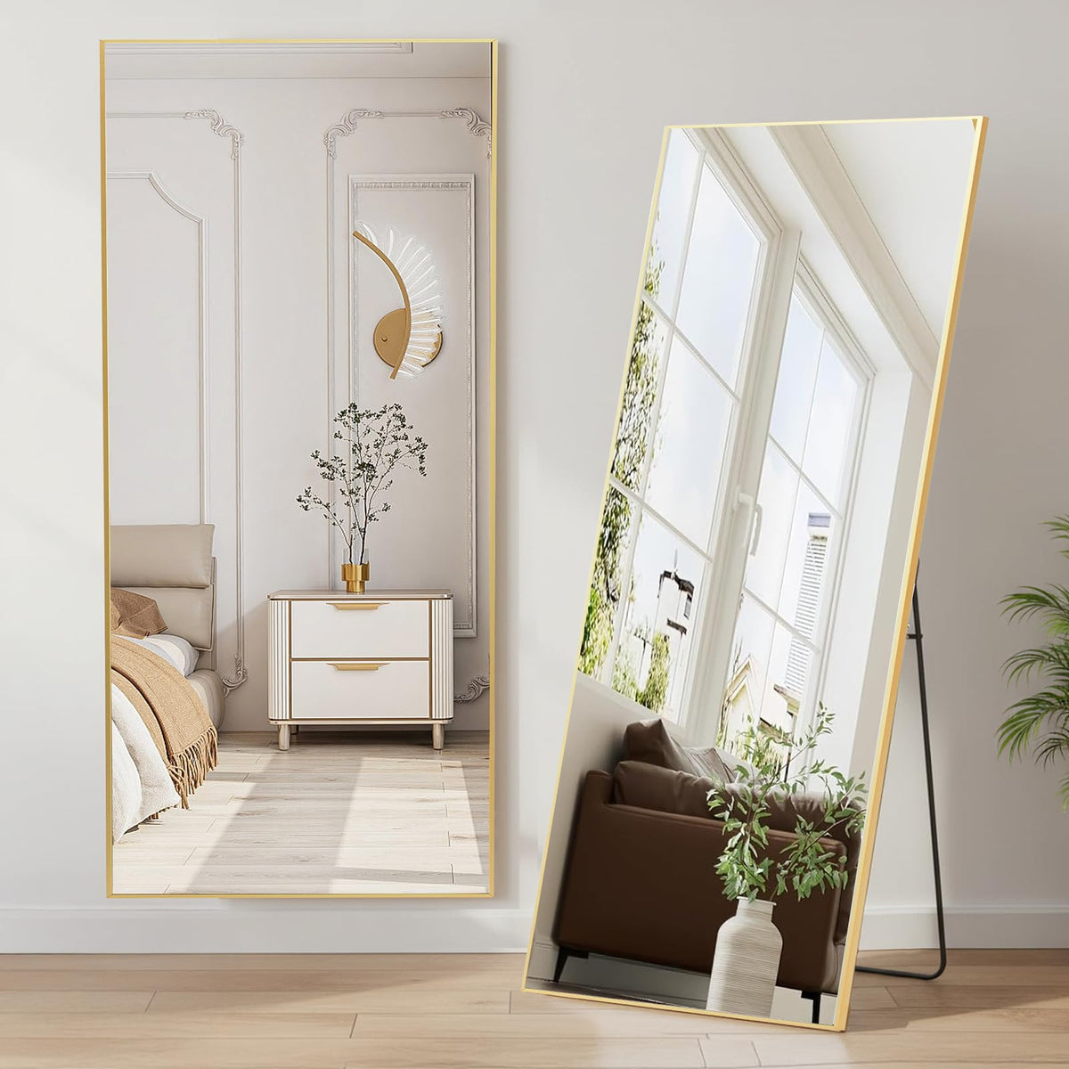 DUMOS 47"x14" Full Length Door Mirror, Full Body Mirror, Black
