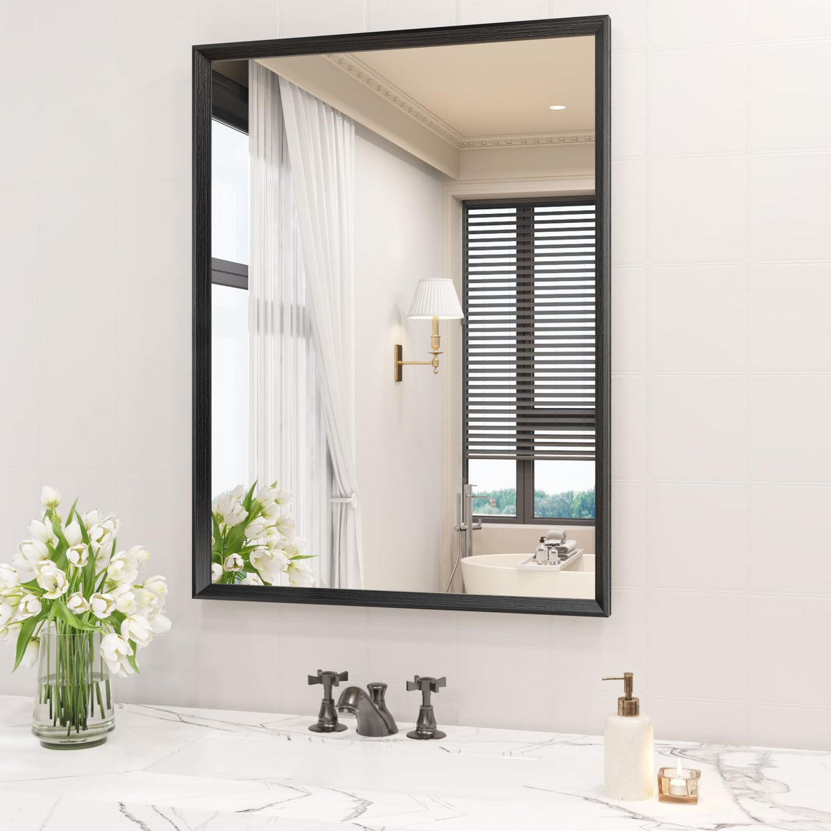 JISOSO 22x30 Inch Black Bathroom Mirror Metal Framed