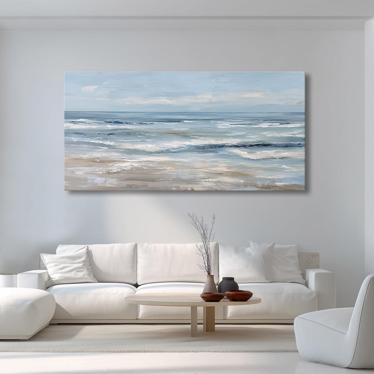 BewDalky Abstract Coastal Beach Wall Art Blue Ocean Waves Canvas Prints Modern Minimalist Landscape Painting Seascape Pictures Artwork for Living Room Bedroom Bathroom Beachy House Wall Decor 20"x40"