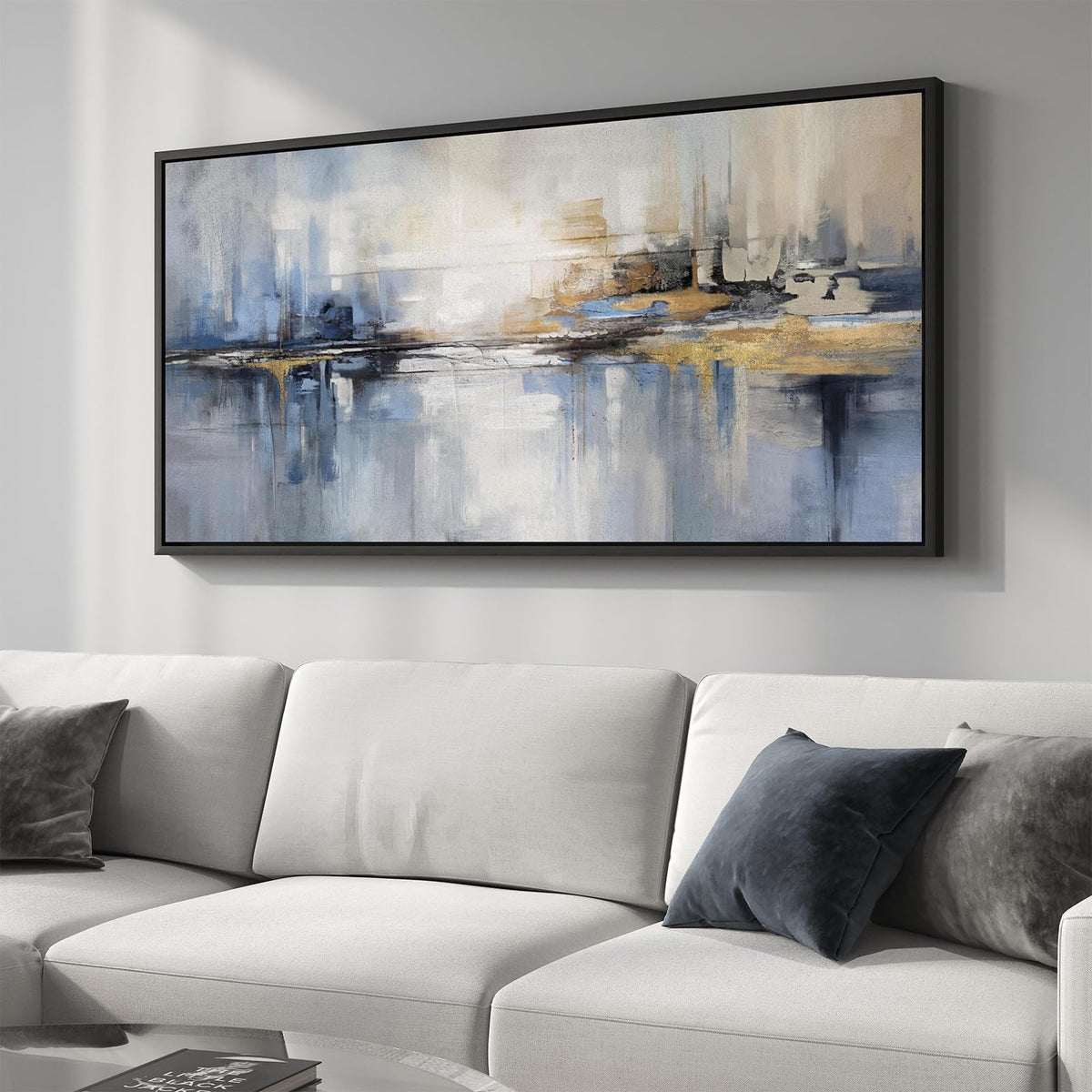 Large Framed Neutral Abstract Wall Art for Living Room, Horizontal 30x60 In