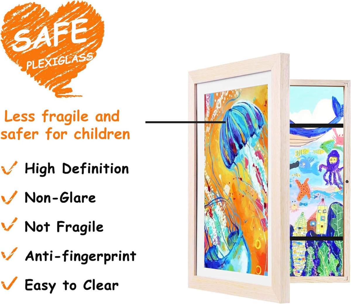 KINLINK 9x12 Kids Art Frame, Natural Artwork Frames 2 Pack