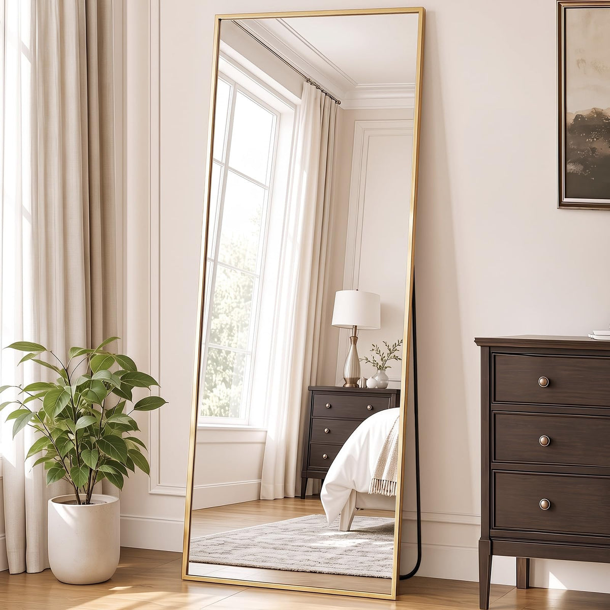 DUMOS 64"x21" Arched Full Length Floor Mirror, Full Body Mirror, Gold