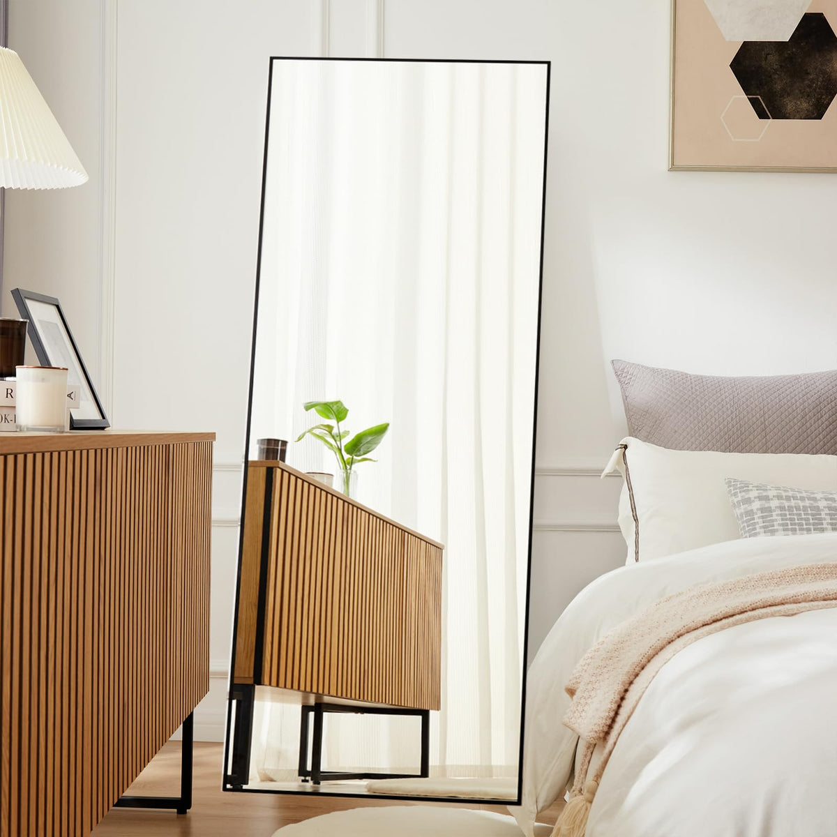 DUMOS 64"x21" Full Length Mirror with Stand, Full Body Floor Mirror