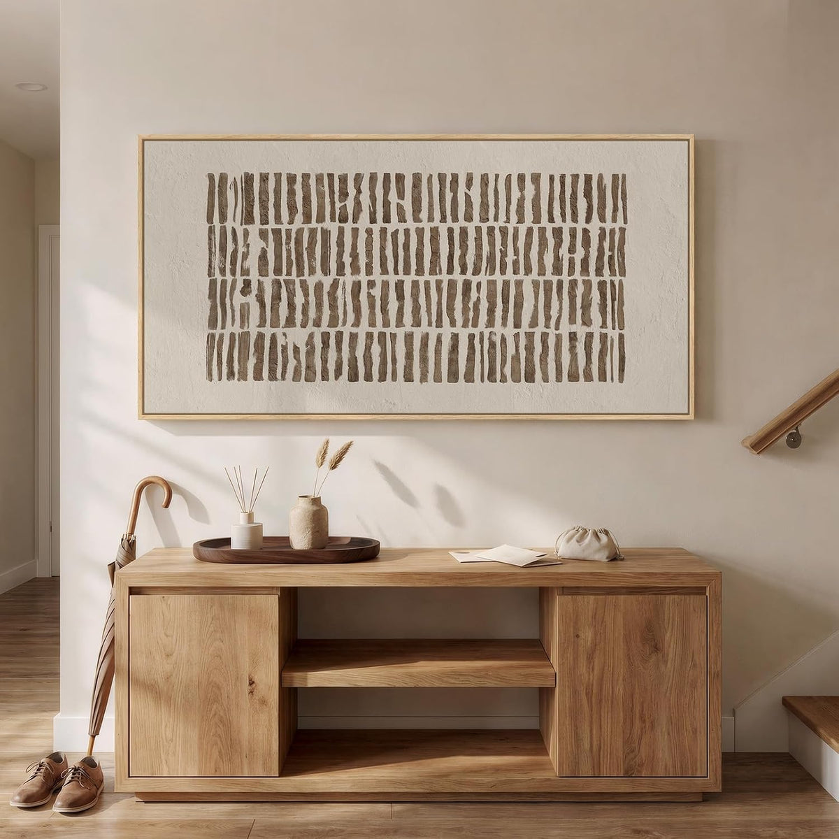 Large Framed Neutral Abstract Wall Art for Living Room, Horizontal 30x60 In