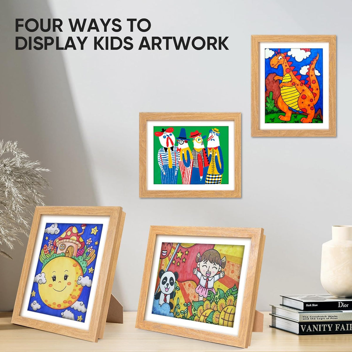 [3-Pack Kids Artwork Frames Changeable - Front Opening Holds 150,Children Art Projects Kids Art Frames,10x12.5 Child Picture Frame for Display,With Storage(Wood)