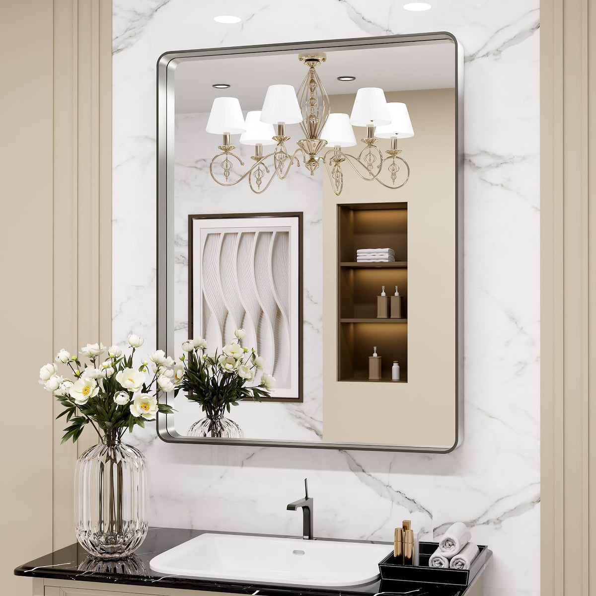 LOAAO 20X16 Inch Black Bathroom Mirror Metal Framed