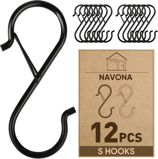 12 Pcs S Hooks for Hanging Heavy Duty, Metal S Hook with Safety Buckle