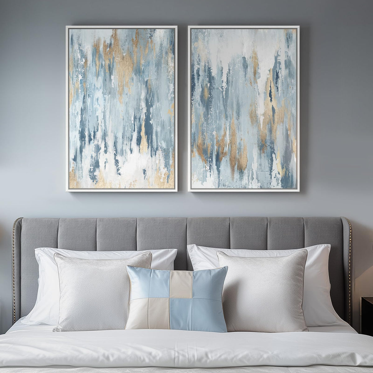 Large Framed Green Abstract Wall Art for Living Room Set of 2, 24x36 In