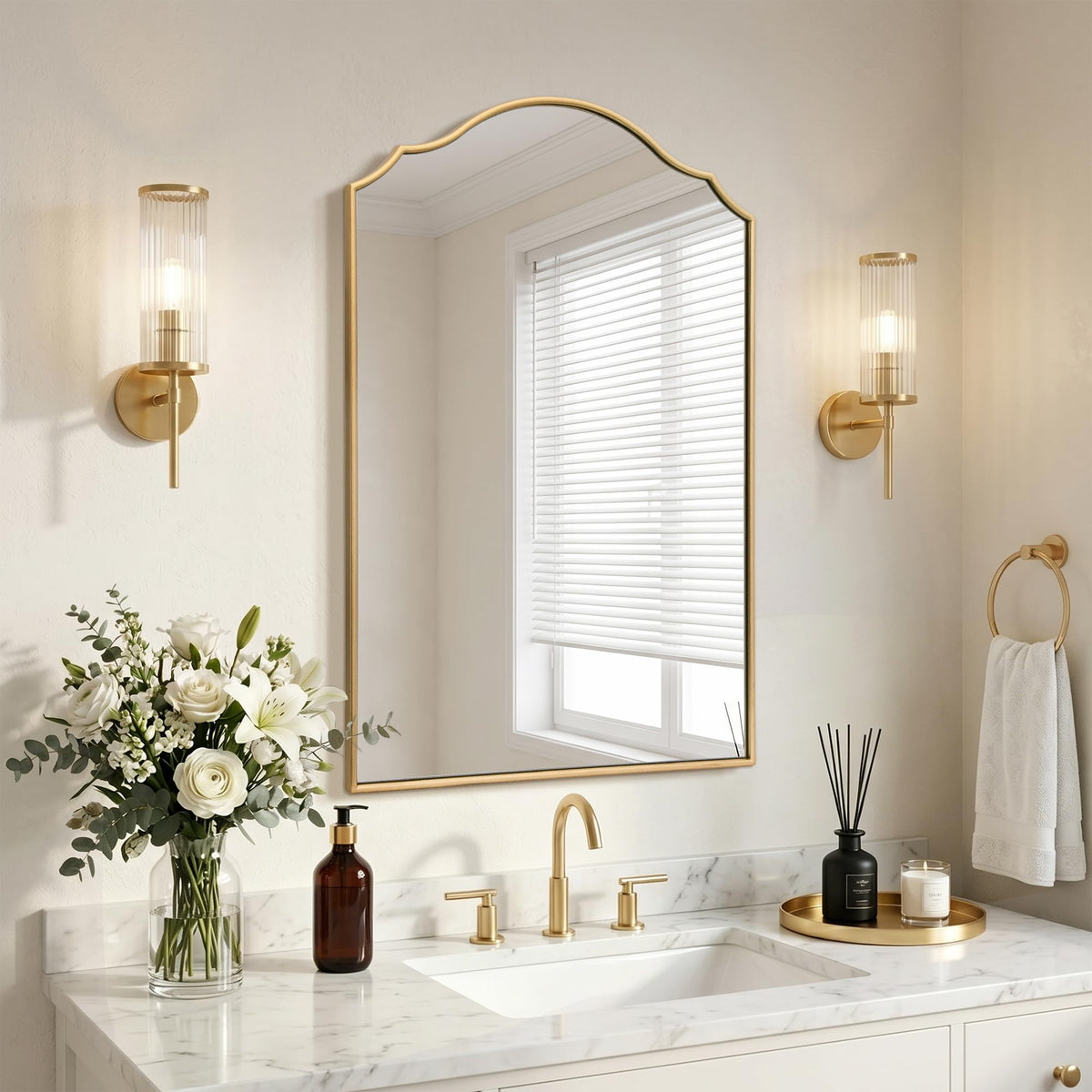 Besdomus Black Scalloped Wall Mirror: 40"x29" Large Wooden Bathroom Mirror