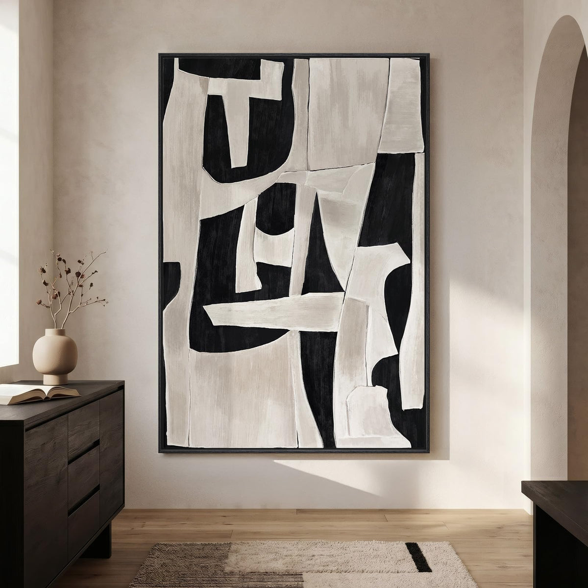 Extra Large Framed Brown Abstract Wall Art for Living Room, Vertical 40x60