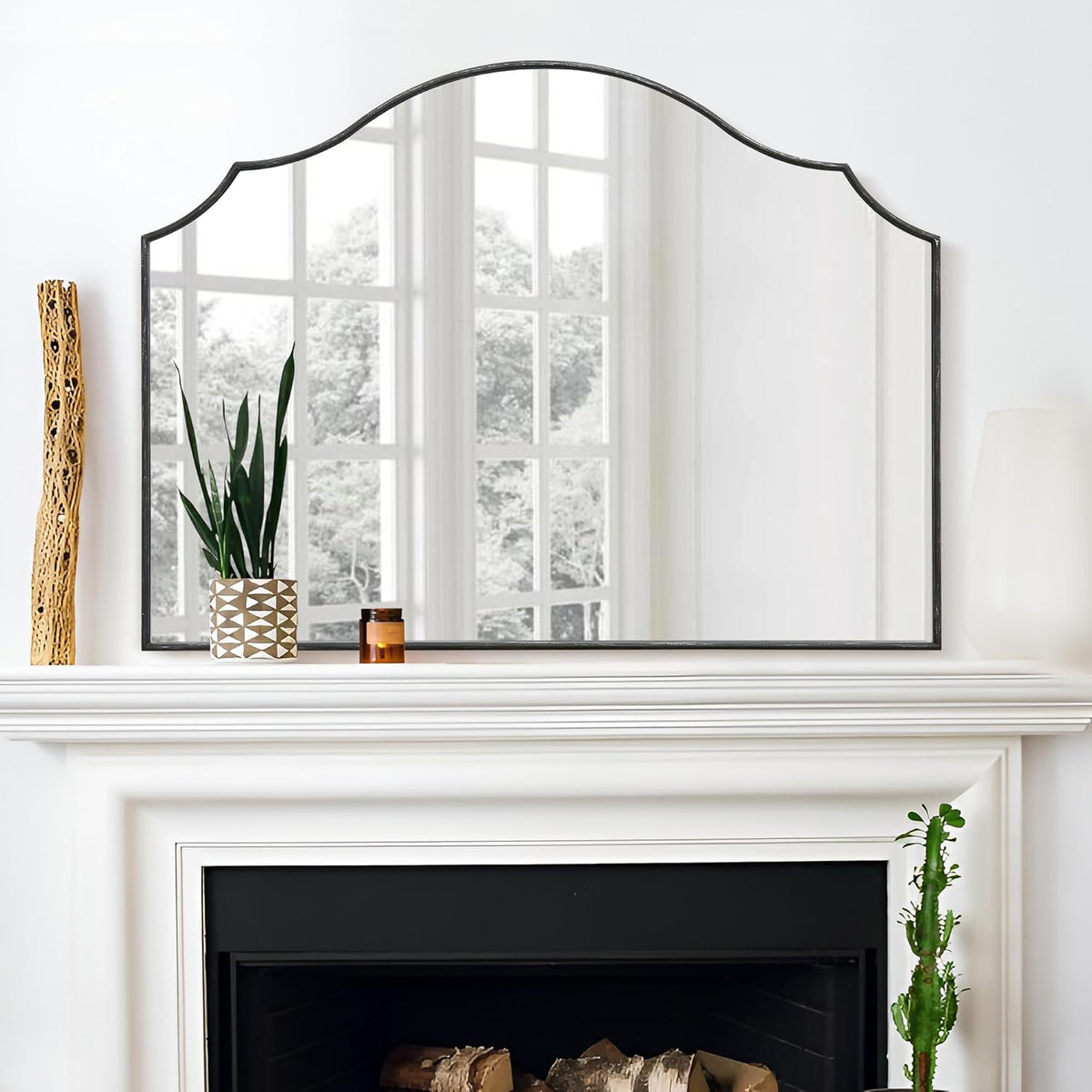 Besdomus Black Scalloped Wall Mirror: 40"x29" Large Wooden Bathroom Mirror