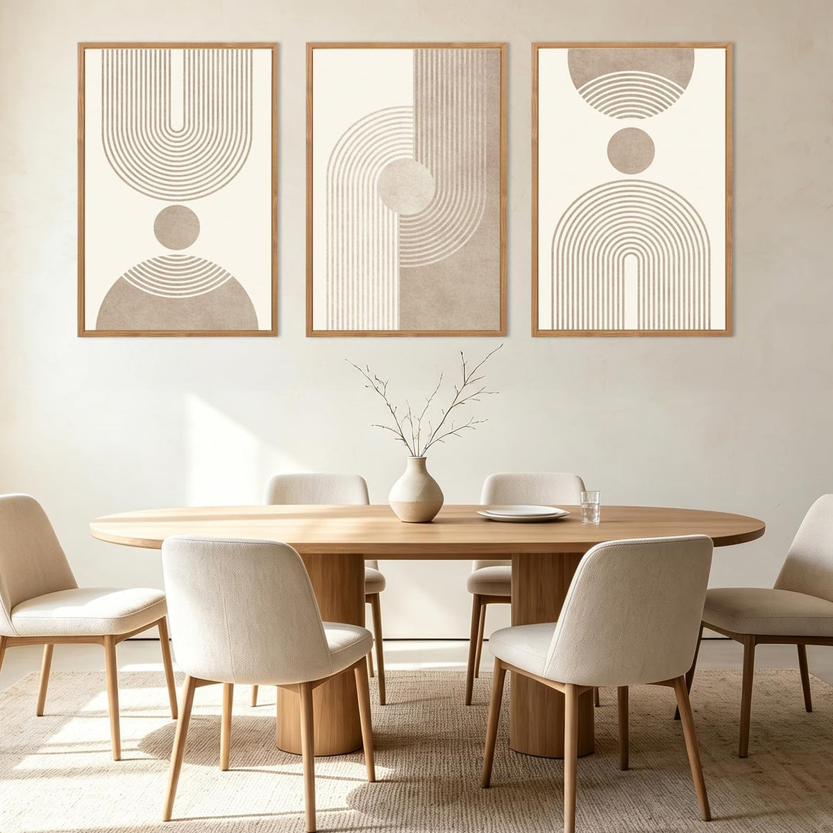 BINCUE Neutral Abstract Wall Art Beige Large Wall Decor Boho Mid Century Modern Artwork Art Print for Living Room Bedroom Office 24"x36" Set of 3 Gift