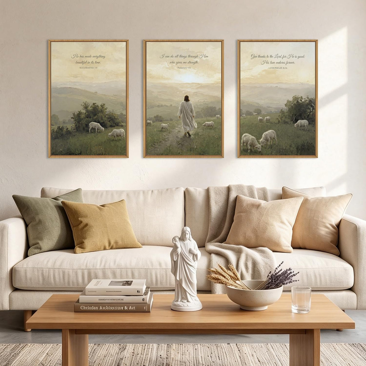 BINCUE Neutral Abstract Wall Art Beige Large Wall Decor Boho Mid Century Modern Artwork Art Print for Living Room Bedroom Office 24"x36" Set of 3 Gift