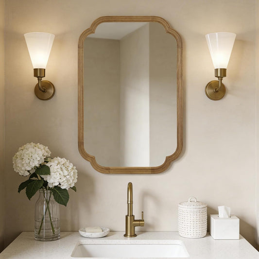WallBeyond 20" x 30" Wood Mirror Rounded Corner Arch Wall Mirror with Wood Frame for Entryway, Living Room or Bedroom Home Decor [20" x 30" Natural Color]