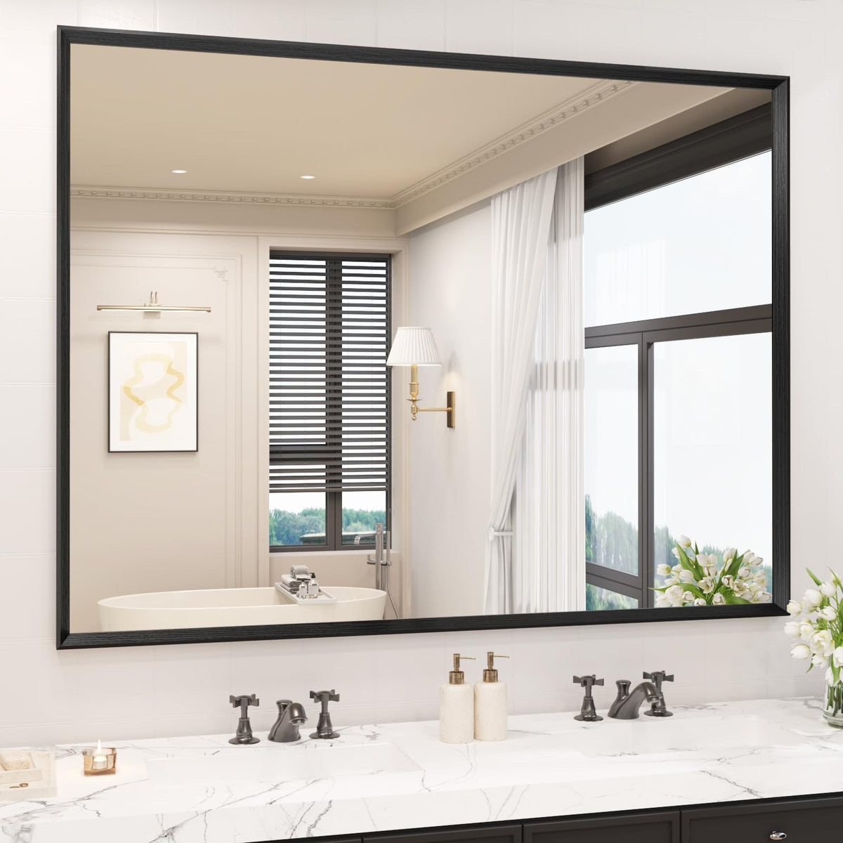 JISOSO 22x30 Inch Black Bathroom Mirror Metal Framed