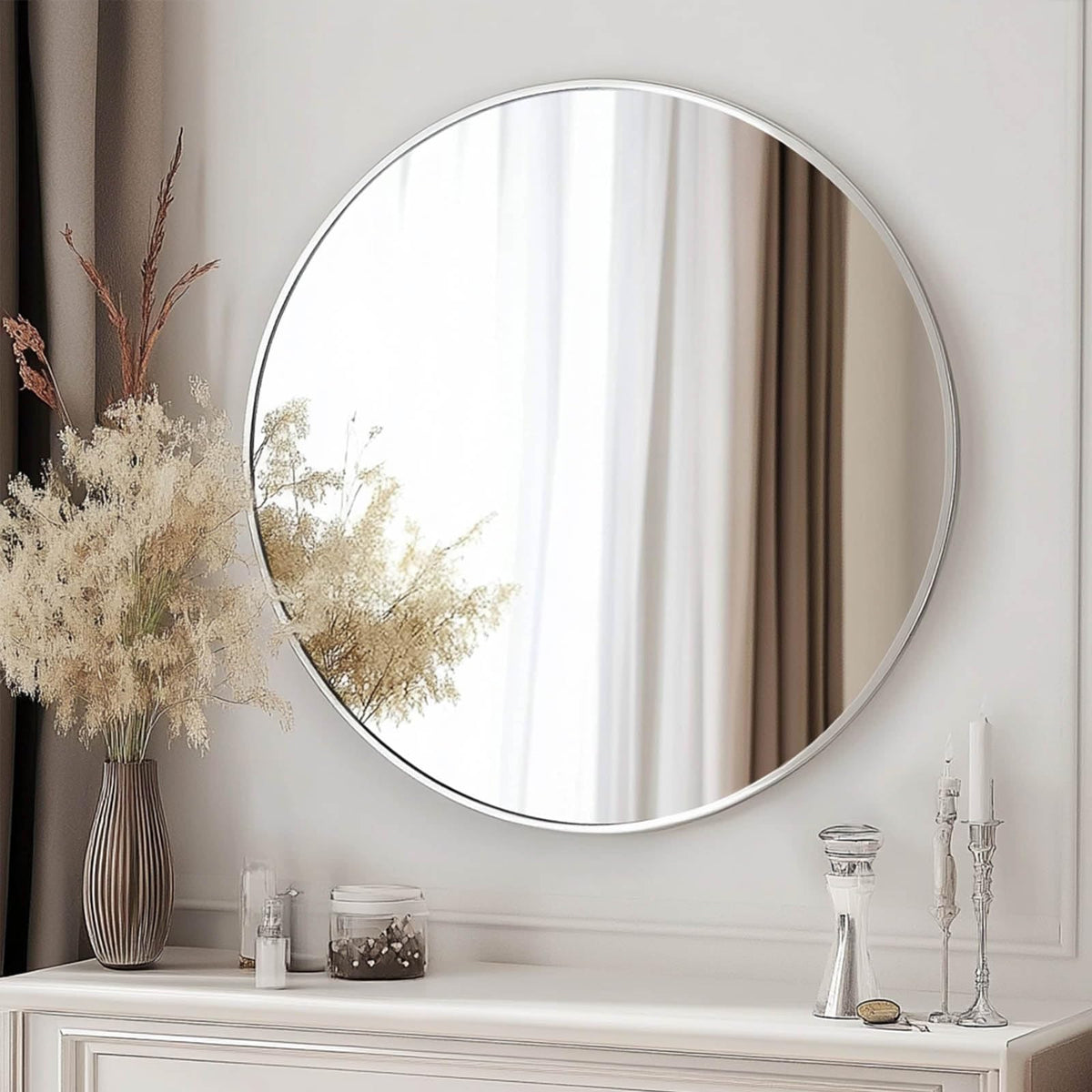 Oruii Round Mirror, 24 inch Black Circle Mirror, Matte Black Metal Frame