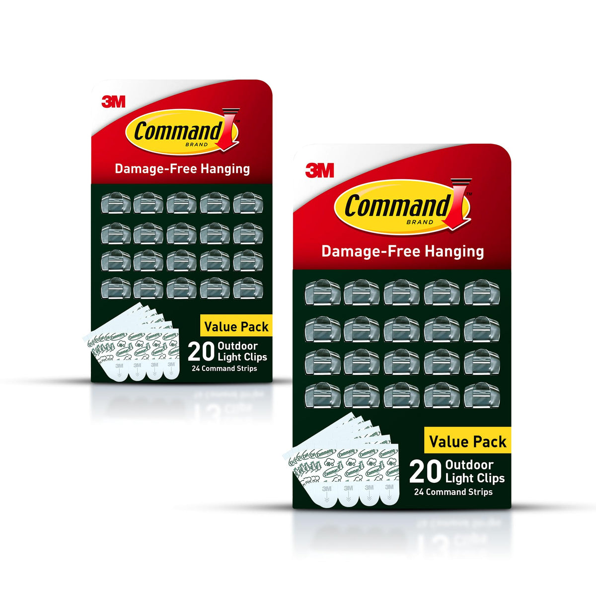 Command Outdoor Light Clips, Clear, 20 Clips, 24 Weather Resistant Strips