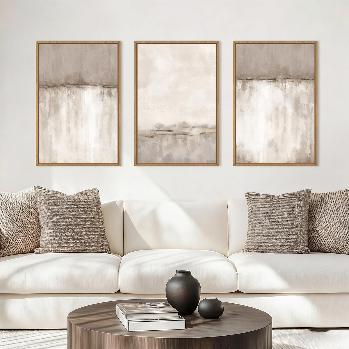 KAIRNE Neutral Abstrcat Landscape Framed Canvas Wall Art Set-40"x20"x1