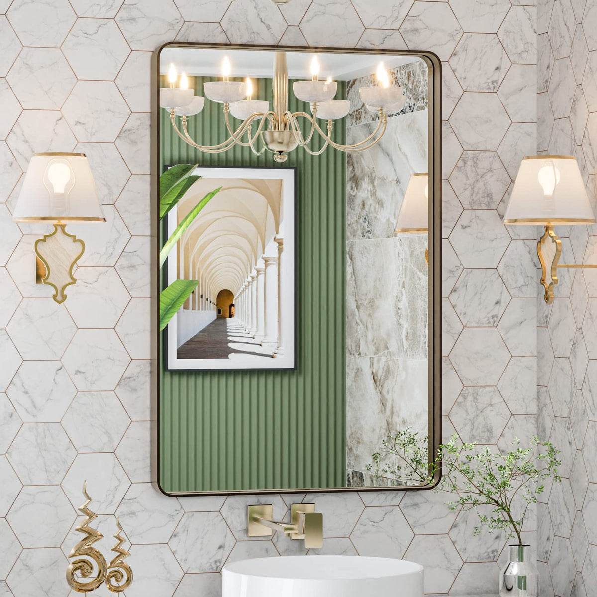 LOAAO 20X16 Inch Black Bathroom Mirror Metal Framed