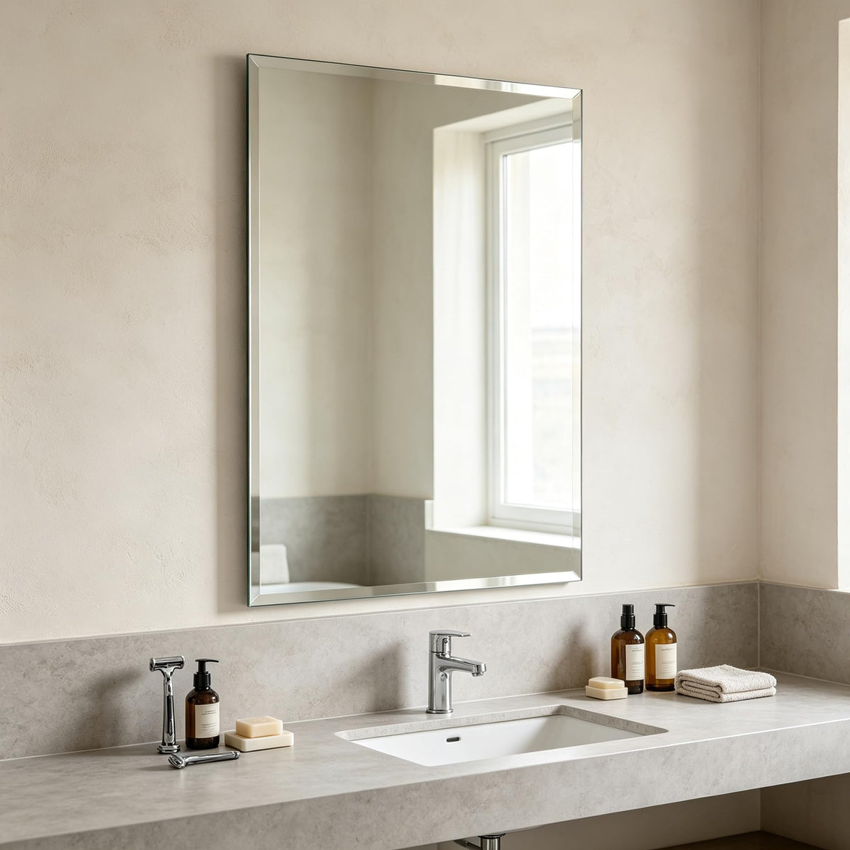 Frameless Full Length Mirror for Wall, 48x12 Inch Bathroom Vanity Mirror