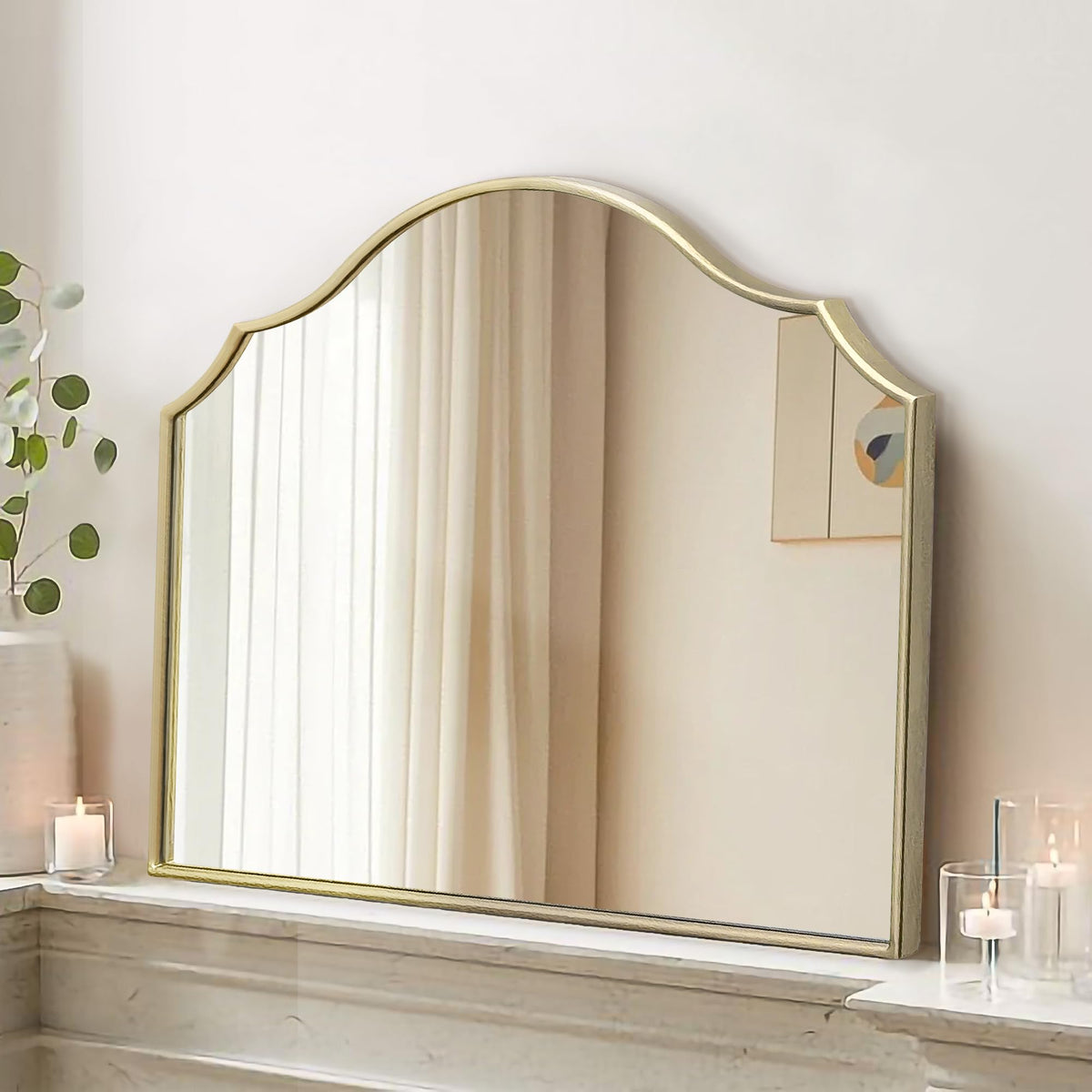 Besdomus Black Scalloped Wall Mirror: 40"x29" Large Wooden Bathroom Mirror