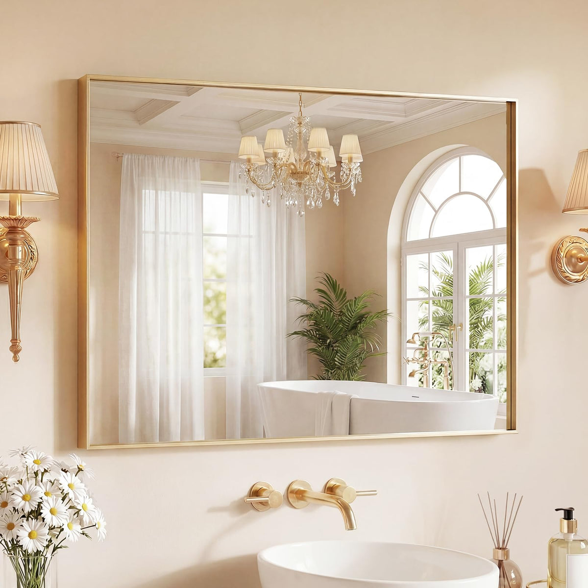 Sweetcrispy 24"x36" Arched Black Bathroom Mirrors for Wall