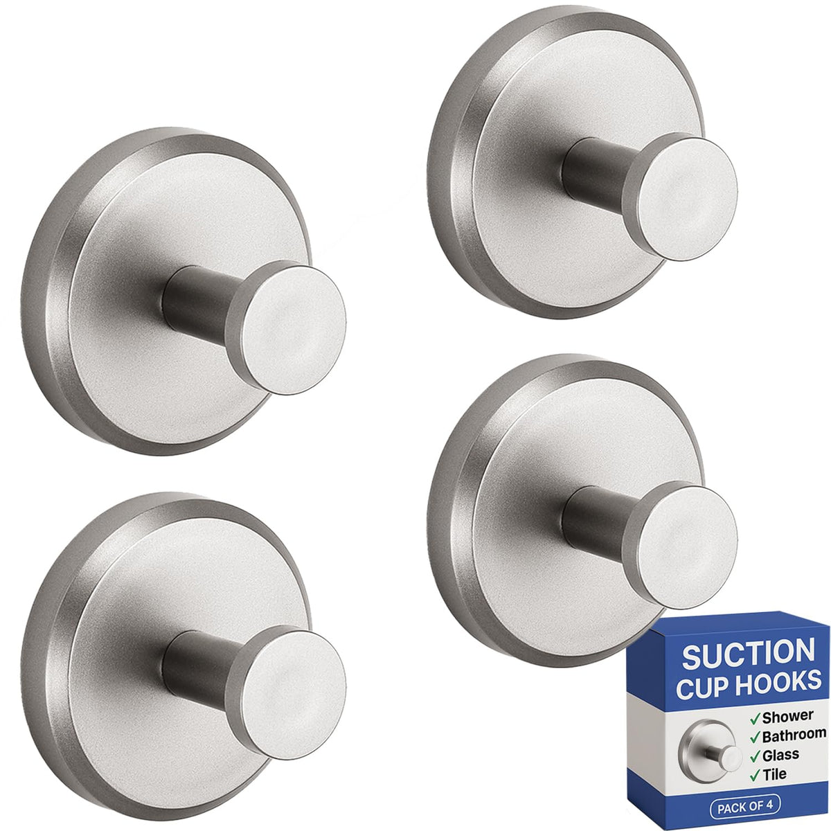 HOME SO Suction Cup Hooks for Shower & Bathroom Towel Holder 2-Pack Black