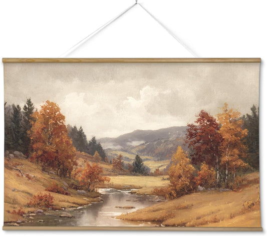 ARPEOTCY Extra Large Vintage Framed Wall Art, Fall Landscape Print, 36x54In