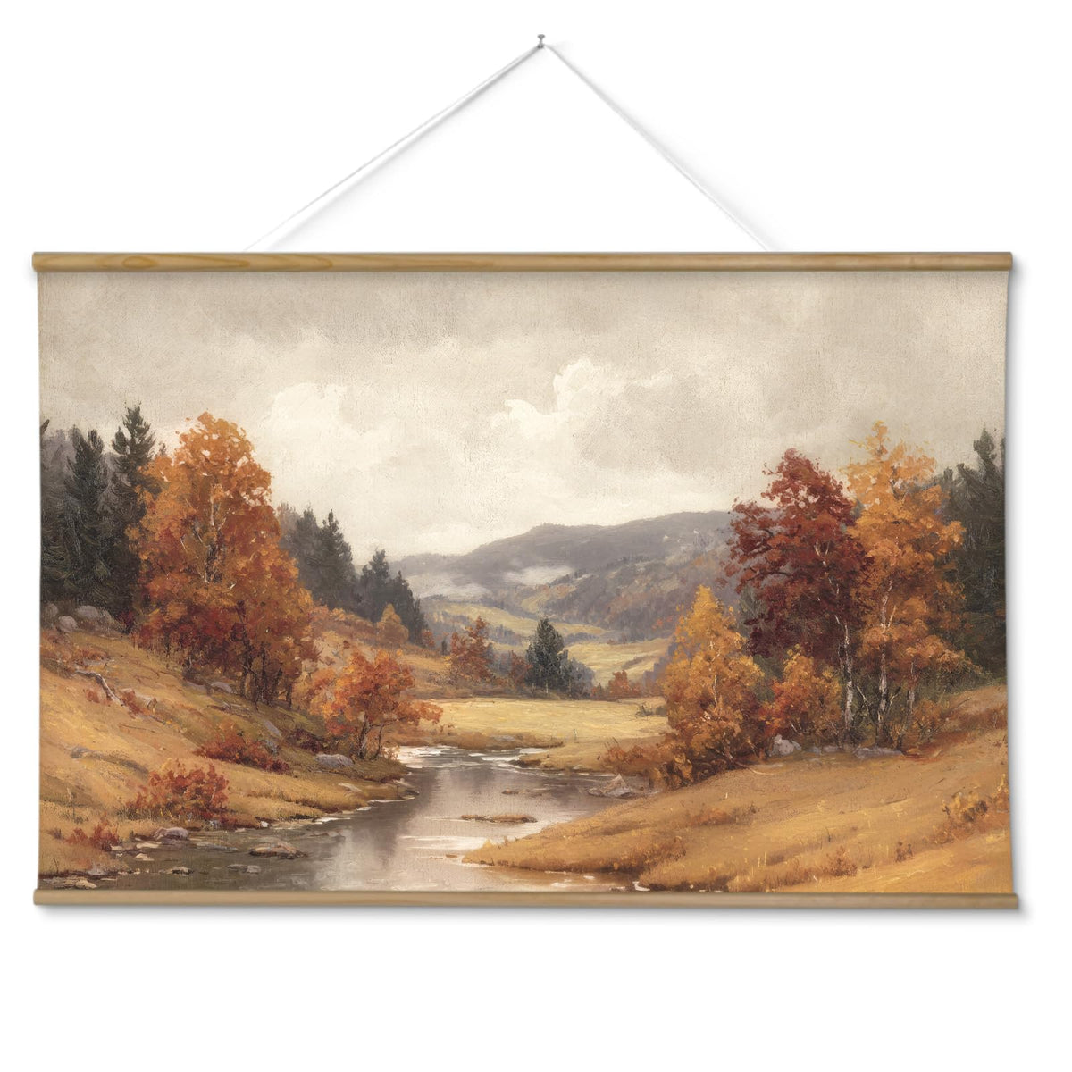 ARPEOTCY Extra Large Vintage Framed Wall Art, Fall Landscape Print, 36x54In