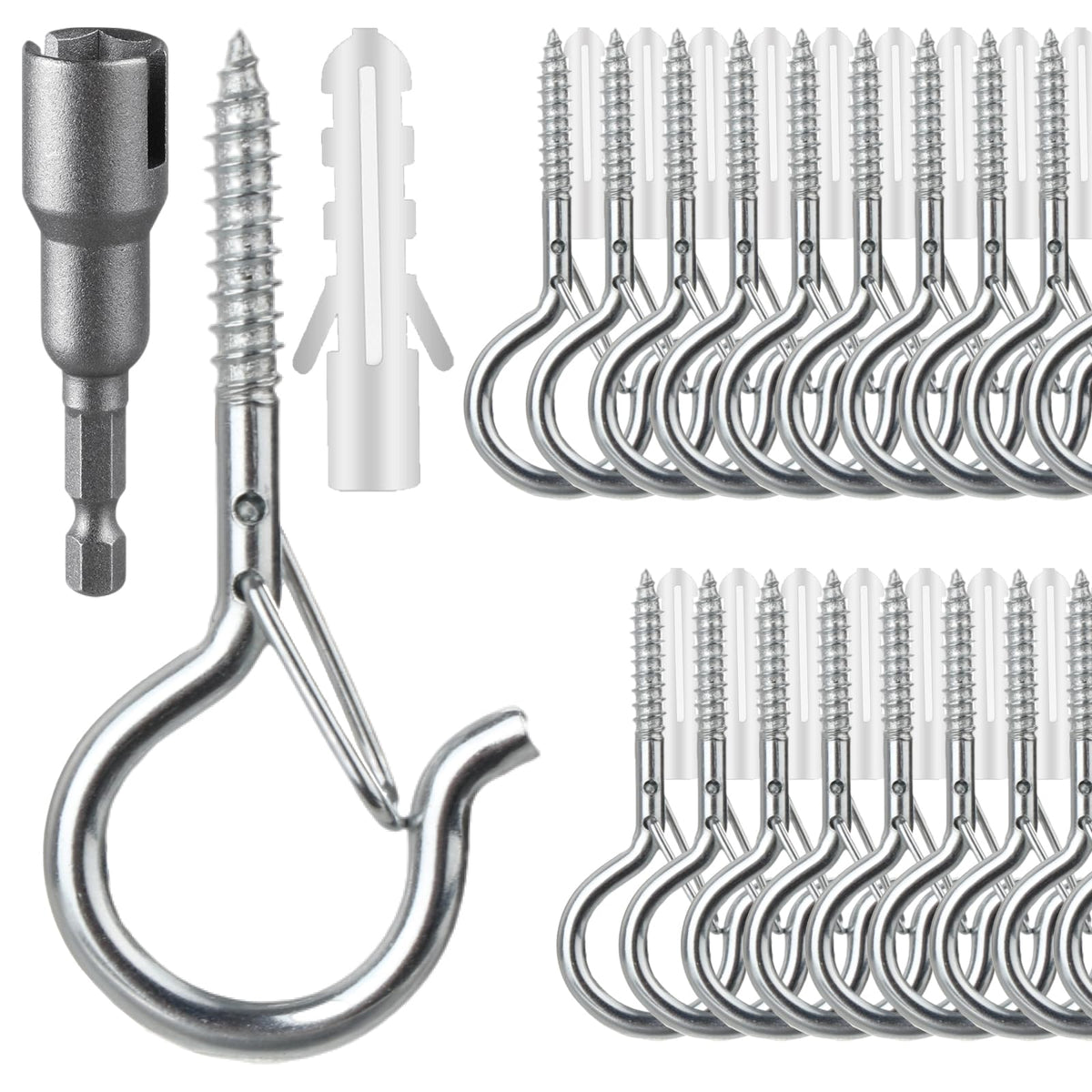 FSAH 36 PCS Q-Hanger Hooks with Safety Buckle, Windproof Screw Hooks