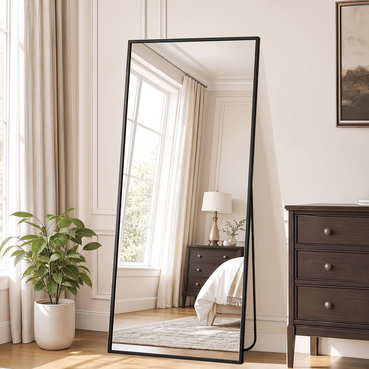 DUMOS 64"x21" Arched Full Length Floor Mirror, Full Body Mirror, Gold