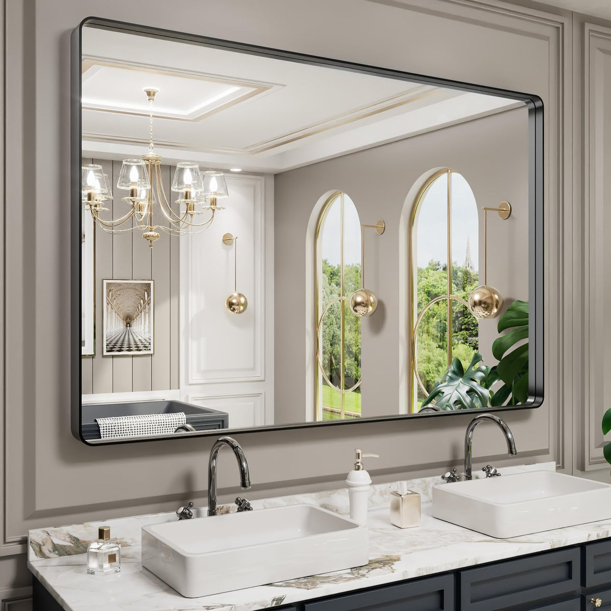 LOAAO 20X16 Inch Black Bathroom Mirror Metal Framed
