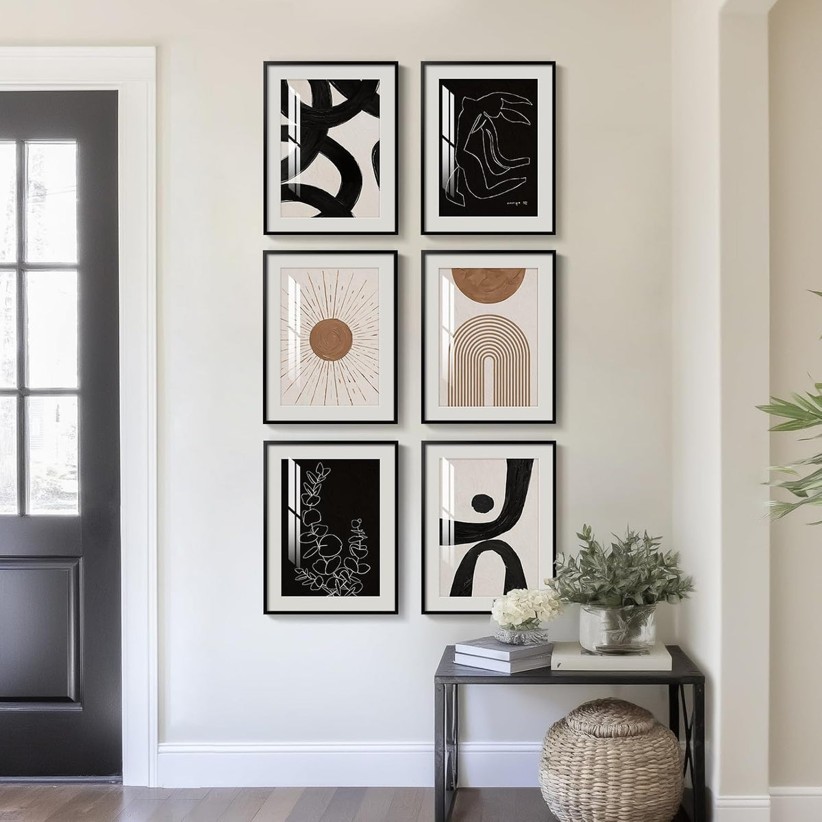 Framed Boho Black and White Brown Modern Abstract Wall Art for Living Room
